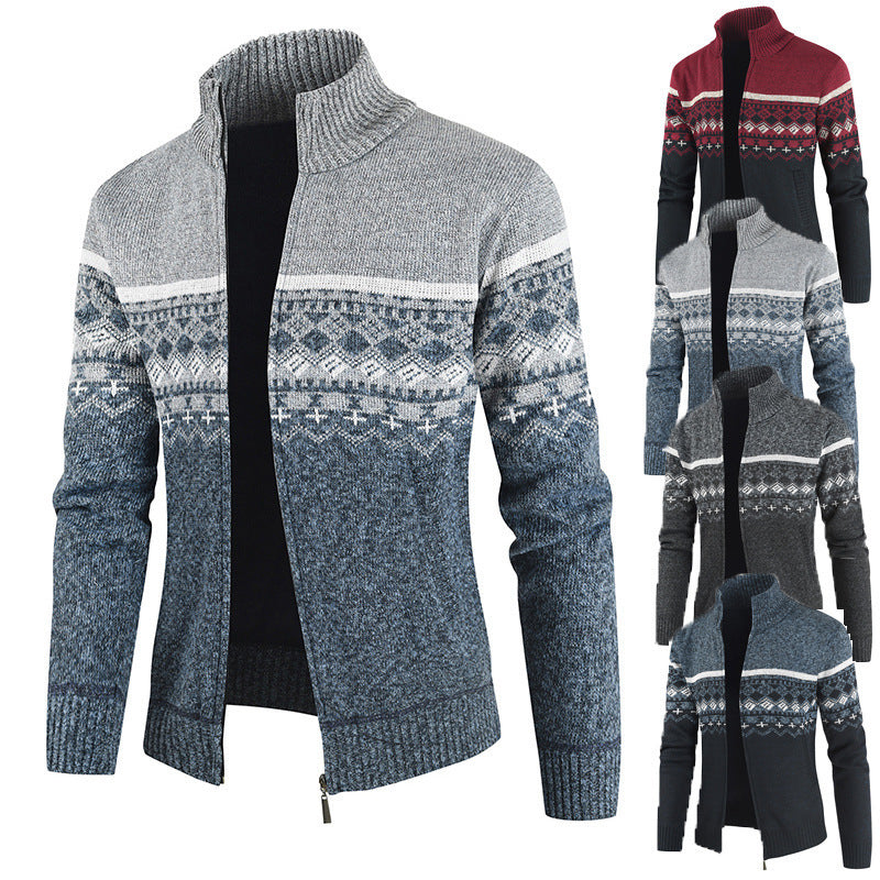 Trendy knitted jacket for men with high collar and graphic pattern Lune London