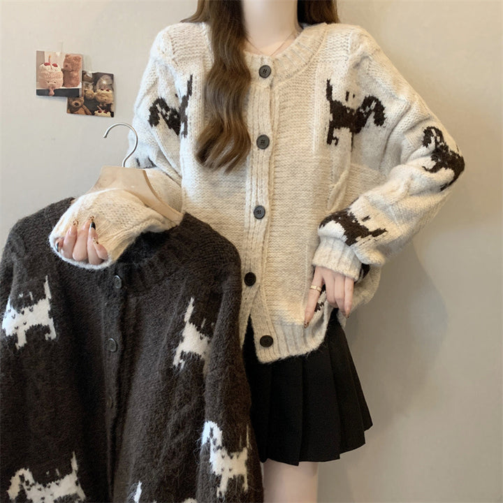 Women Knitted gilet with animal patterns and comfortable oversized cut Lune London