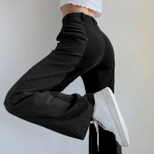 High-waisted corduroy pants for women with permanent pleats Lune London