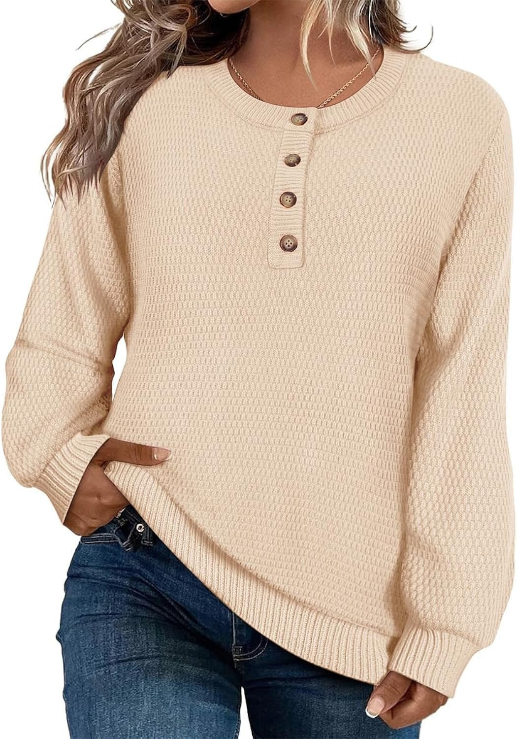 Casual shirt sweater for women with button placket and textured pattern Lune London