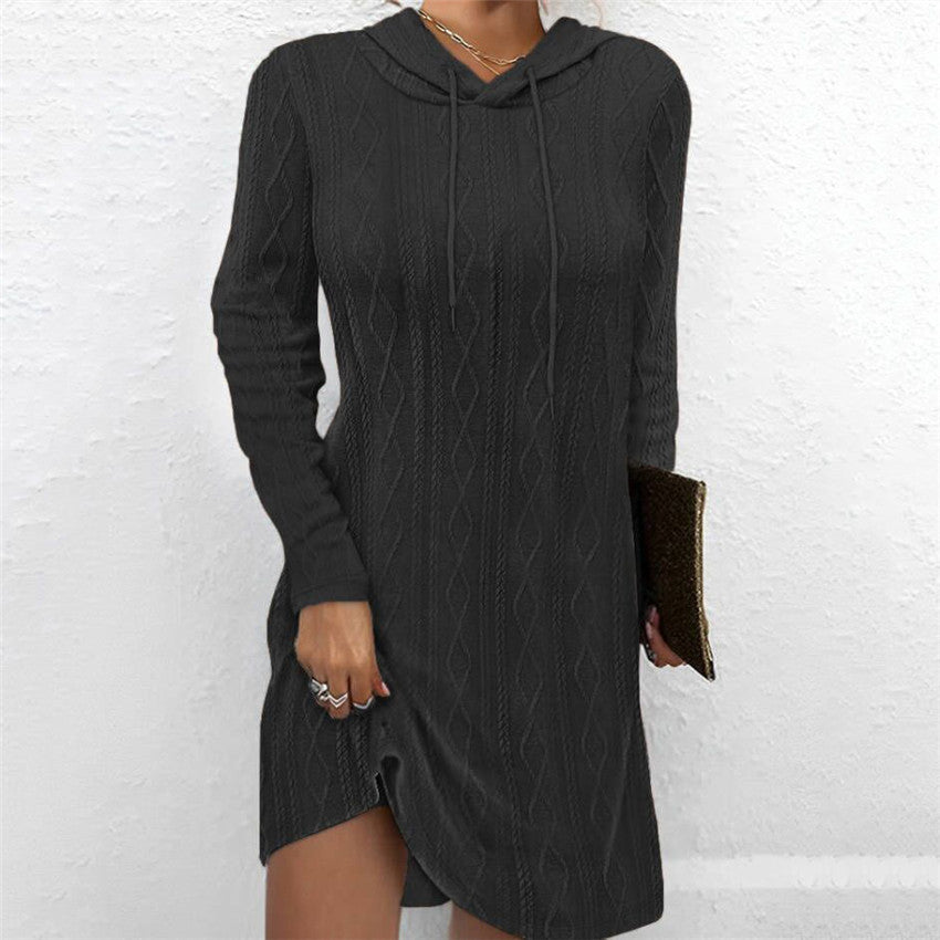 Knitted dress for women with hood and fine cable pattern Lune London