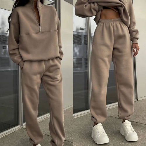 Women Comfortable High Neck Sweatshirt Set and Loose Pants Lune London