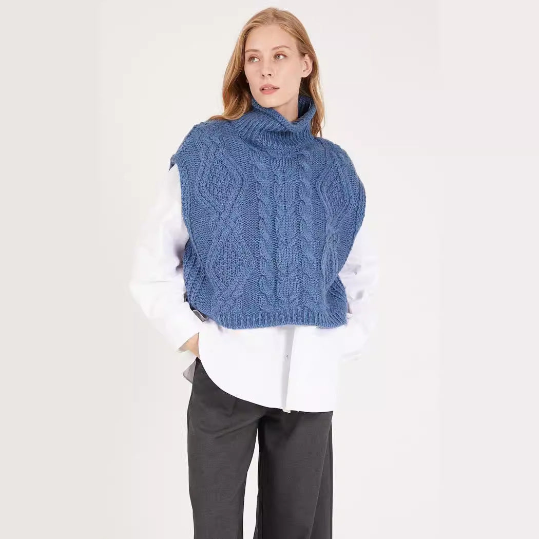 Trendy knitted sweater for women with high collar and cable knit pattern Lune London