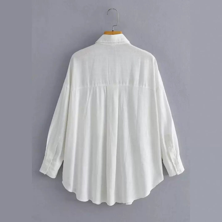 Chemise Blouse Oversized Décontractée Femme avec Poche Poitrine et Structure Subtile Chic & Stil