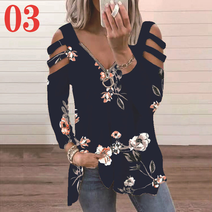 Women's blouse with a floral cutout design and a casual V neck Lune London