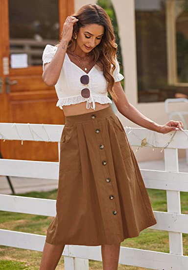 Midi skirt for women with button placket and practical pockets Lune London
