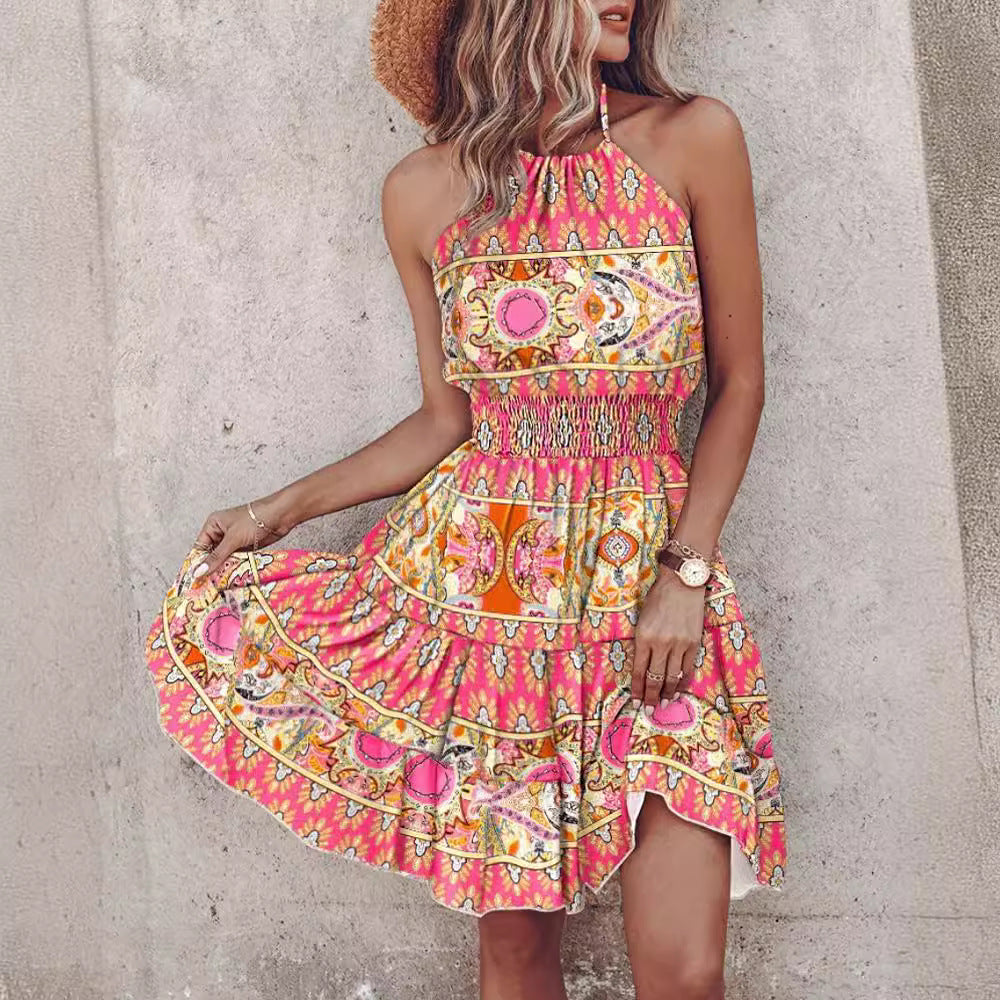 Bohemian halter neck dress for women, chic and stylish