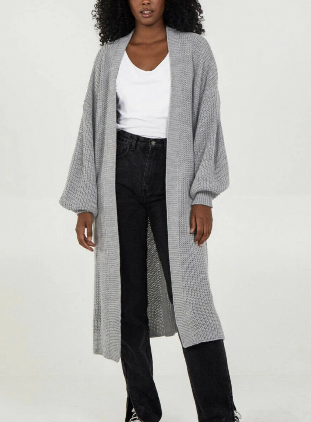 Ladies Long knitted cardigan with airy sleeves and an open front Lune London