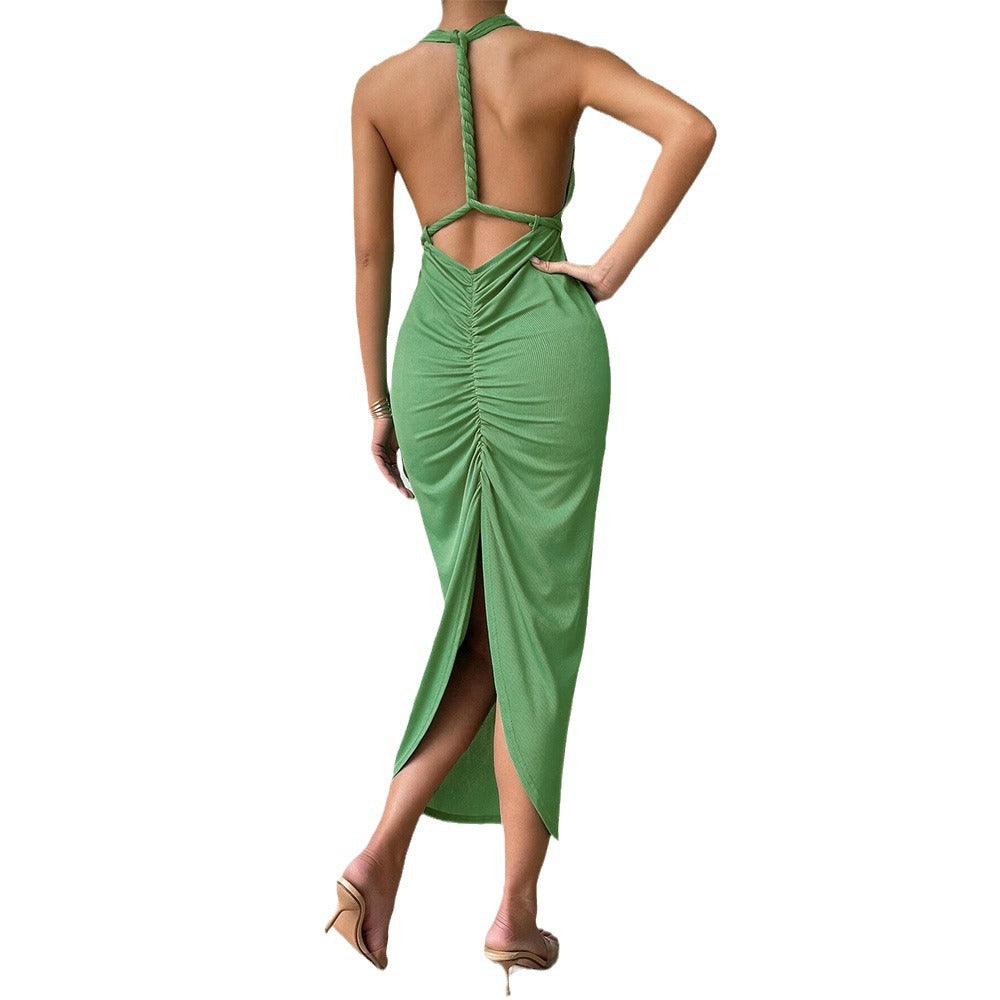 Robe maxi femme avec décolleté en V profond et design élégant à encolure halter Chic & Stil