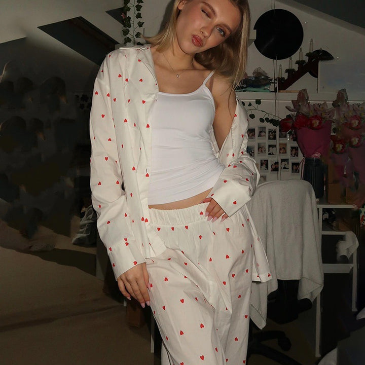 Comfortable night pants for ladies with hearts Lune London