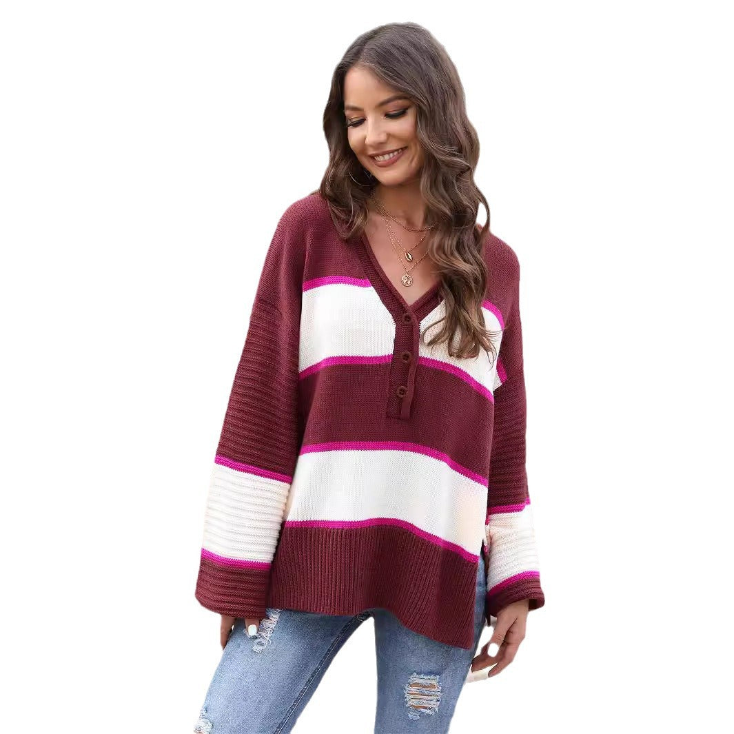 Pull en tricot décontracté pour femmes avec patte de boutonnage Chic & Stil