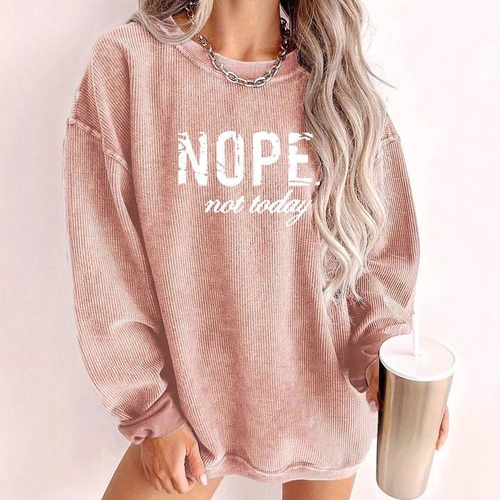 Casual oversized sweater for women with statement print and ribbed texture Lune London