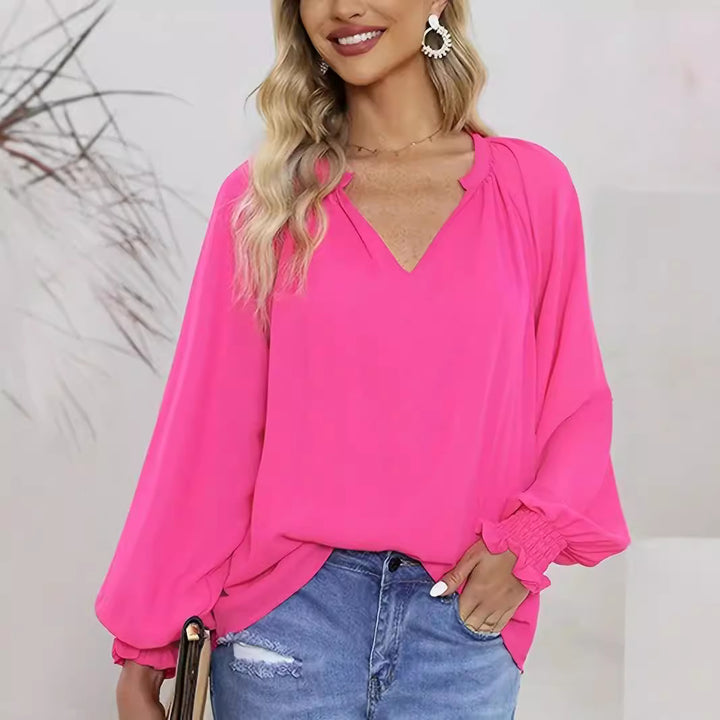 Ladies Elegant V Neck Blouse With Puff Sleeves Lune London