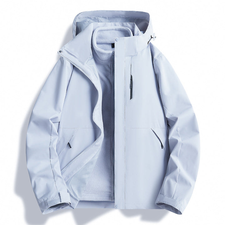 Waterproof outdoor jacket for men with insulating lining and adjustable hood drawstring Lune London