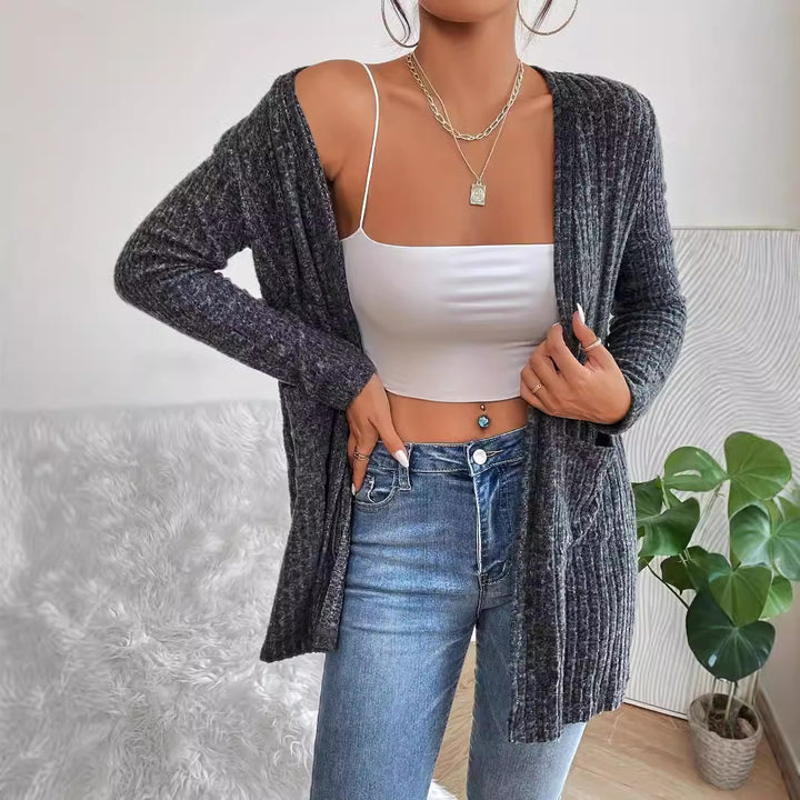 Knit jacket for women with a fine ribbed structure and practical pockets Lune London