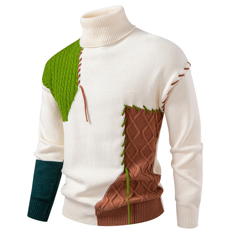 Men's turtleneck sweater with geometric cable pattern and contrasting accents Lune London