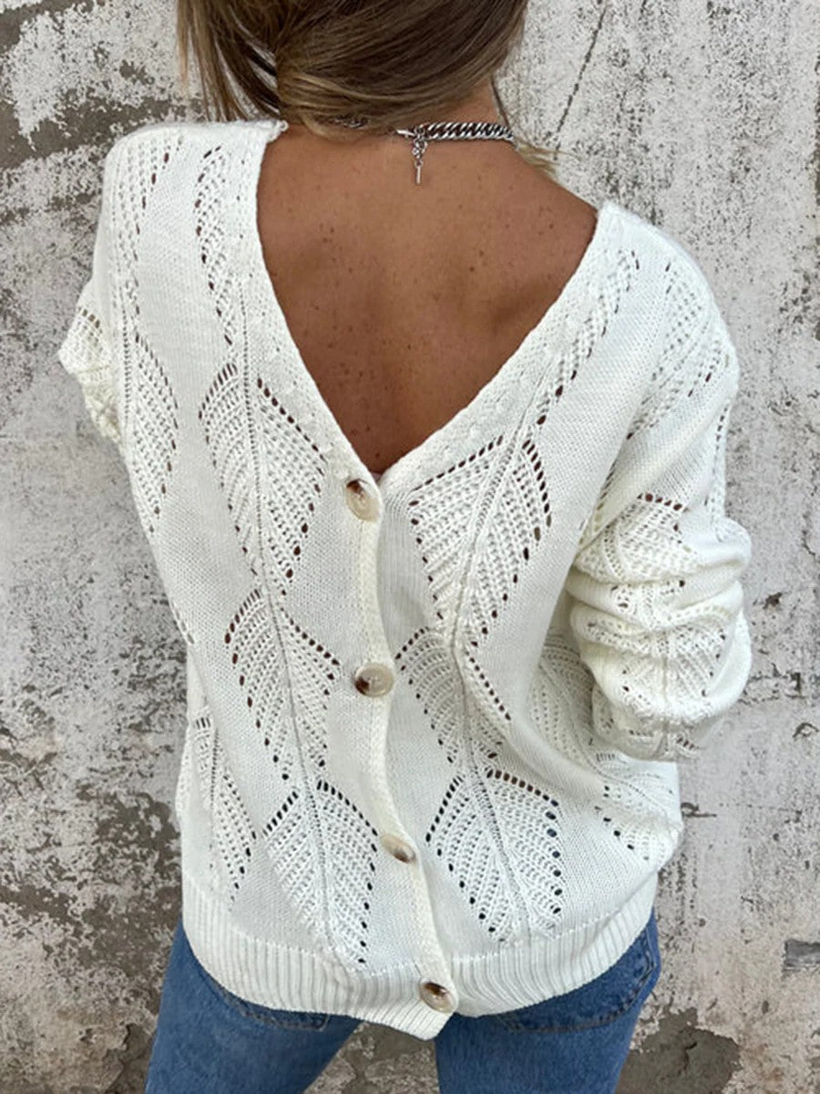 Veste en tricot pour femmes avec encolure en V et boutons décoratifs Lune London