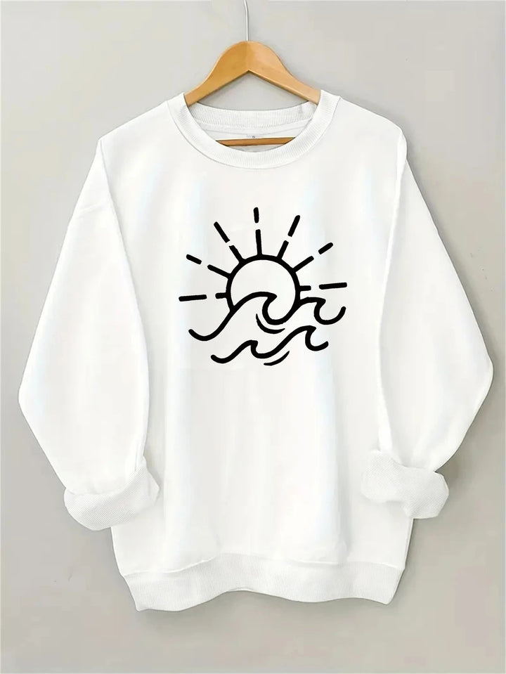 Sweat-shirt pour femmes avec un design créatif de soleil et de vague Chic & Stil