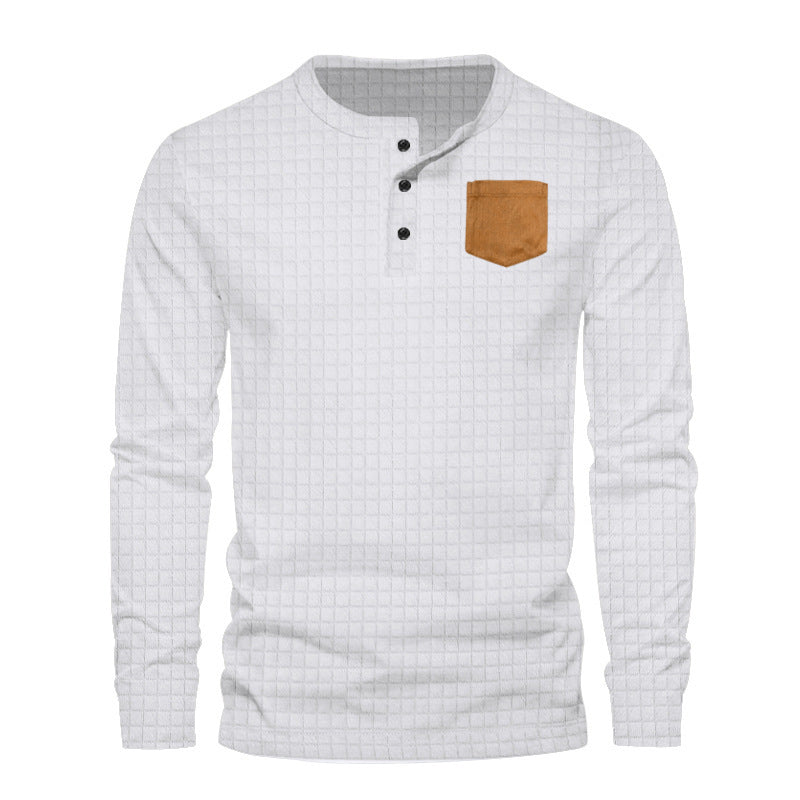 Men's Long Sleeve Henley T-Shirt with Textured Design and Contrasting Chest Pocket Lune London