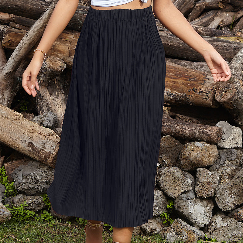 Jupe maxi plissée pour femmes avec taille élastique et fente latérale Chic & Stil