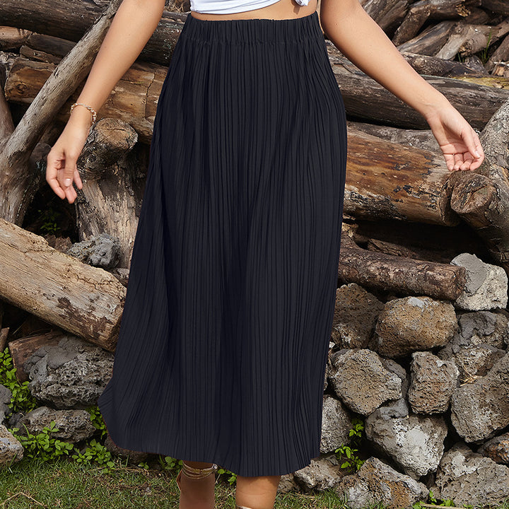 Jupe maxi plissée pour femmes avec taille élastique et fente latérale Chic & Stil