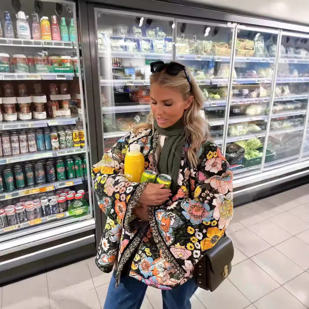 Ladies trendy quilted jacket with floral pattern Chic and Style