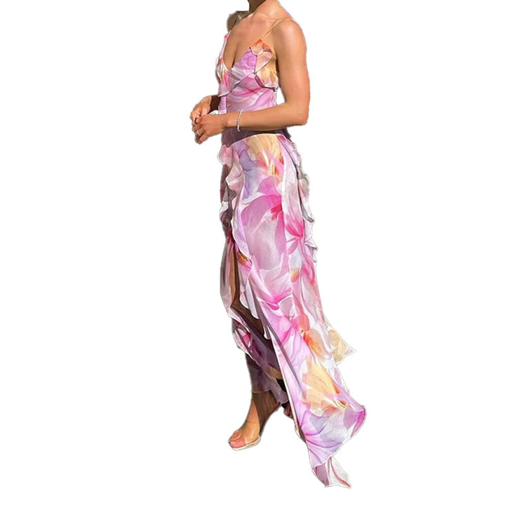 Robe maxi femme avec volants floraux et fente élégante Chic & Stil