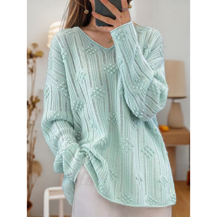 Knit sweater for women with detailed pattern and V-neck Lune London