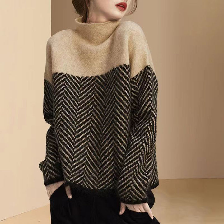Pull femme avec col haut et motif en nid d'abeille moderne Chic & Stil