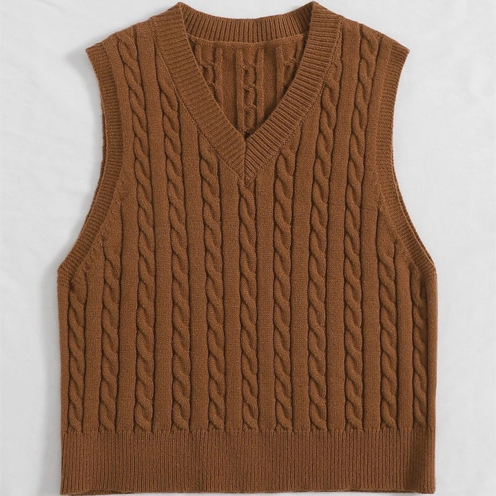 Knitted vest for women with V-neck and twisted pattern Lune London