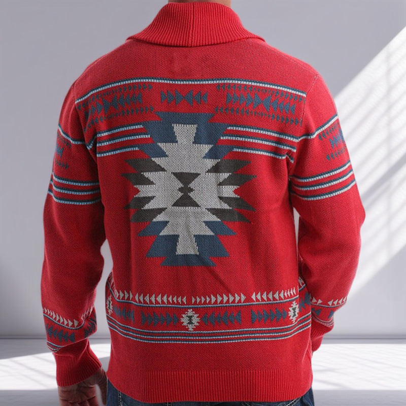 Men's knitted jacket with a modern geometric pattern and practical pockets Lune London