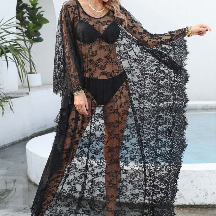 Ladies transparent floral lace beach cover-up Lune London