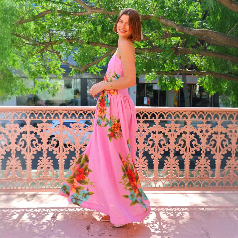 Elegant maxi dress for women with floral design and peplum Chic & Stil