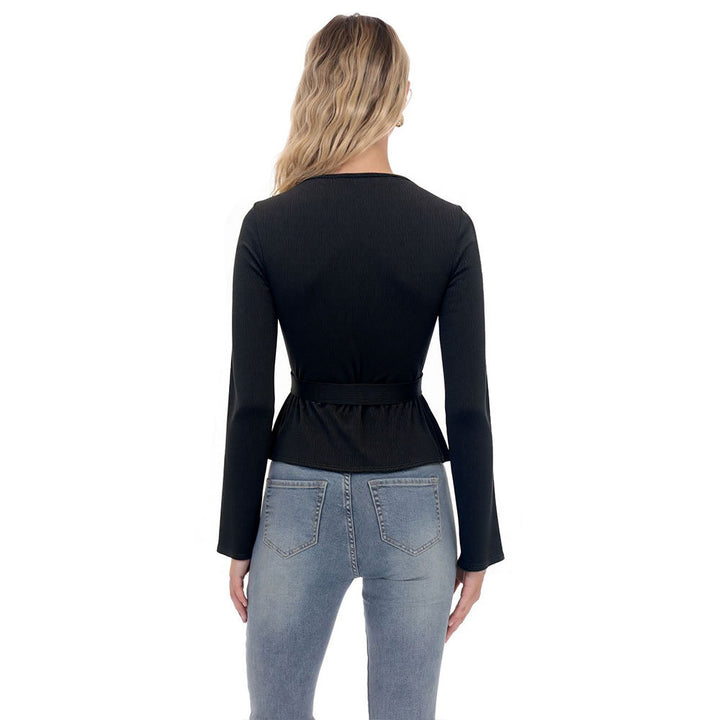 Chemisier Femme à Enveloppe avec Manches Longues et Détails Ruffles Élégants Chic & Stil