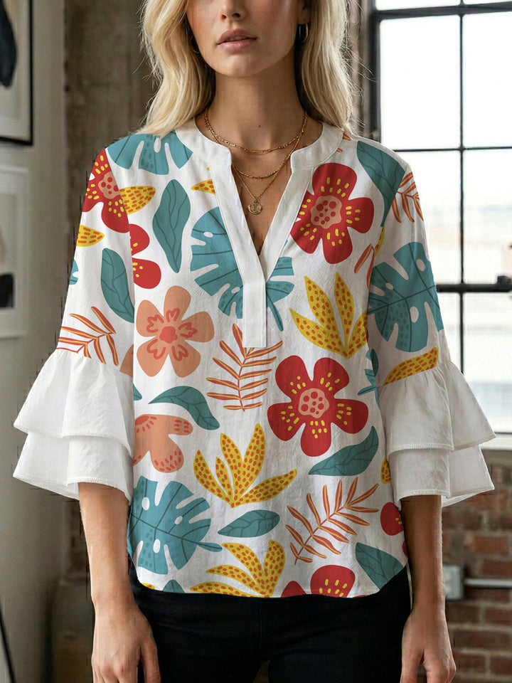 Women Elegant Top with Voluminous Puff Sleeves and Floral Print Lune London