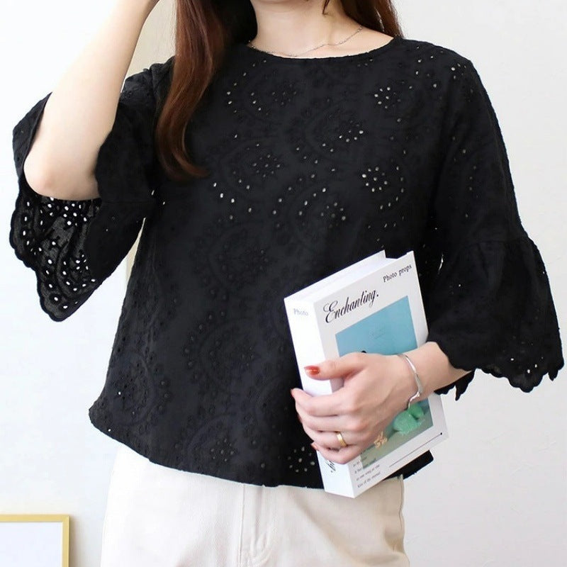 Embroidered blouse with holes for women Lune London
