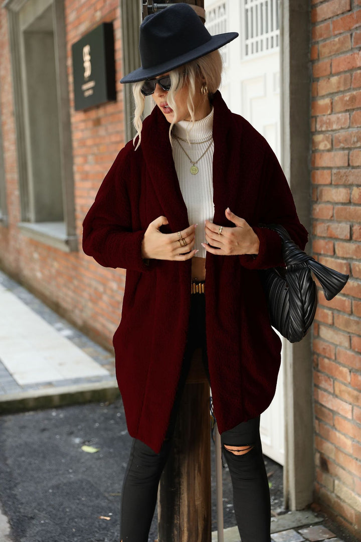 Ladies Oversized Cozy Plush Coat with Large Collar Lune London