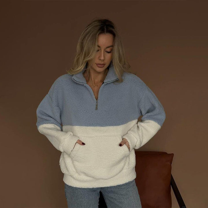Fleece pullover for women with high collar and zipper Lune London