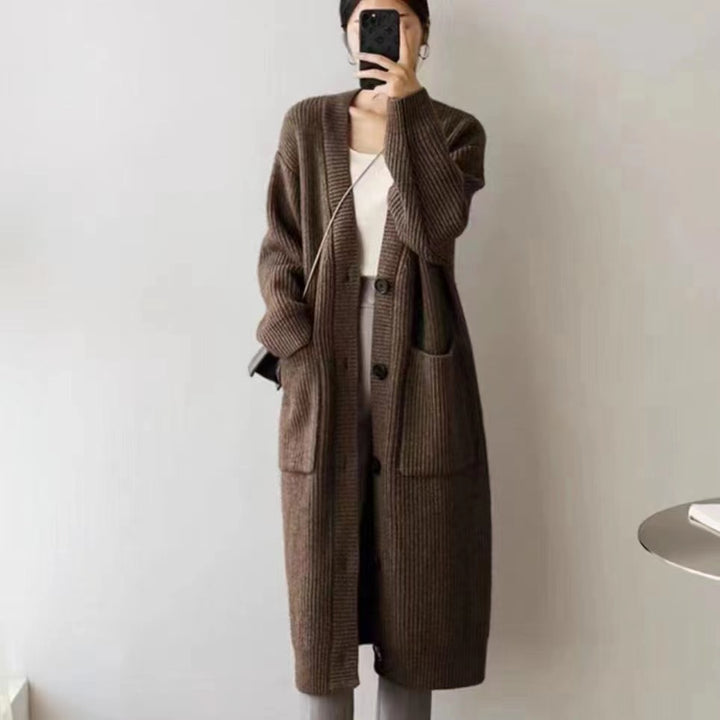 Cardigan en Tricot Large pour Femmes avec Poches à Patte et Fermeture Boutonnée Chic & Stil