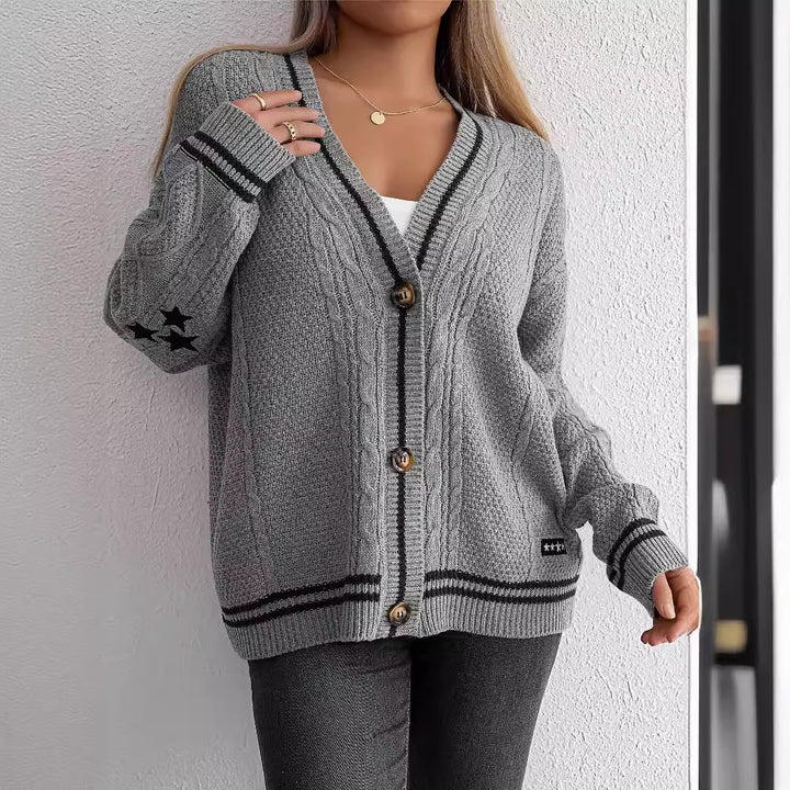 Cardigan en tricot pour femmes avec motif texturé et accents contrastants Chic & Stil