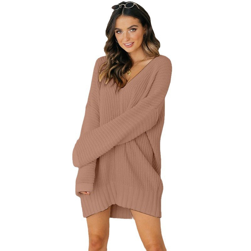 Chunky knit sweater dress for women with V-neck and relaxed fit Lune London
