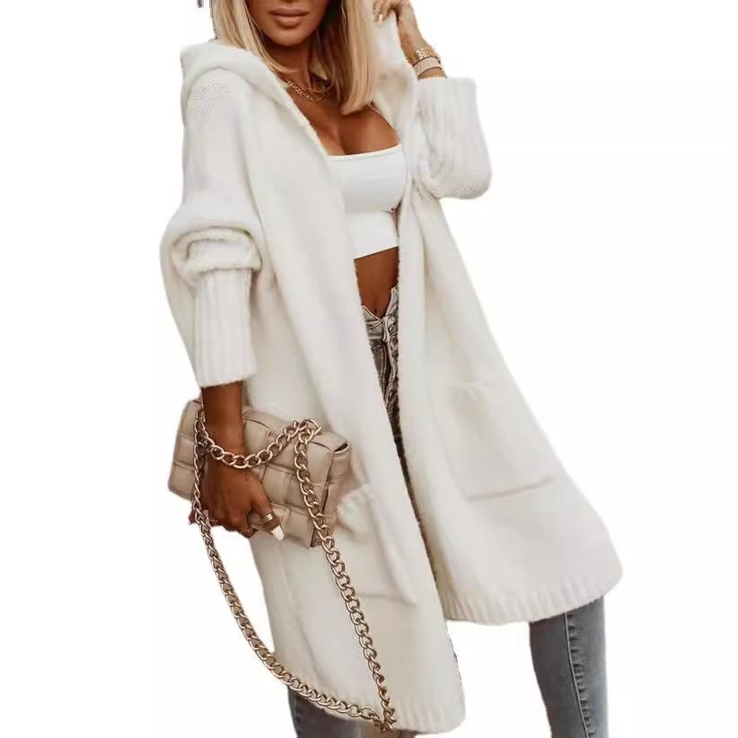 Sweater jacket for women with hood and playful inscription Lune London