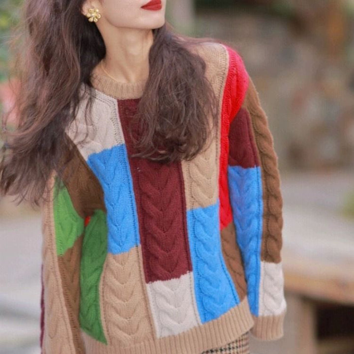 Pull en tricot épais pour femmes avec motif patchwork coloré Chic & Stil
