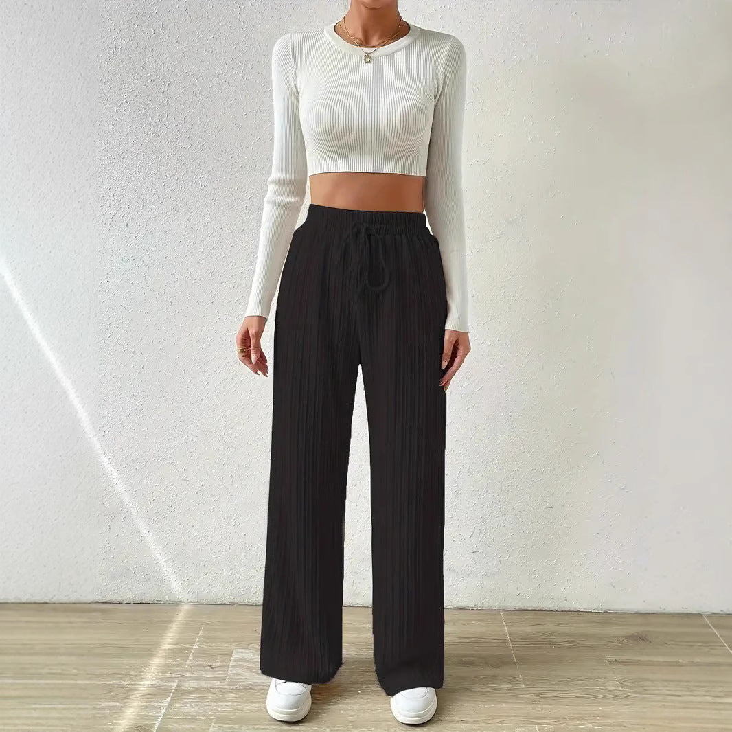 Loose knit pants for women with elastic waistband and trendy longitudinal structure Lune London