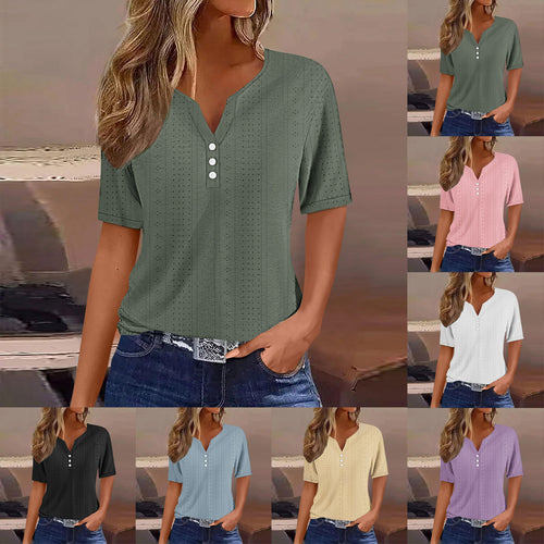 Short sleeve shirt for women with button details and fine plunging mesh structure Lune London