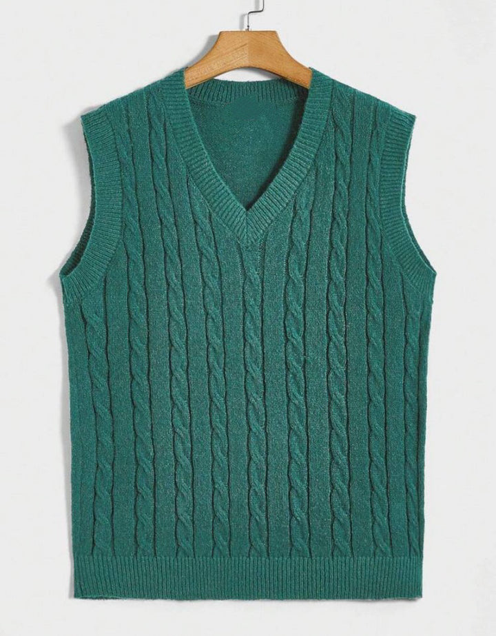 Knitted vest for women with V-neck and twisted pattern Lune London