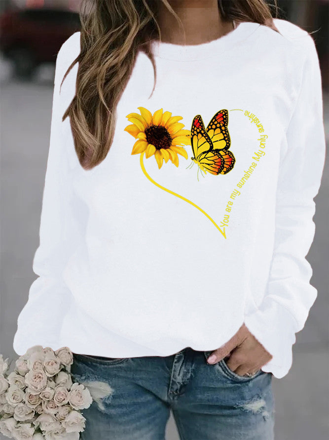Sweatshirt pour femmes avec motif graphique de papillon et de tournesol Chic & Stil