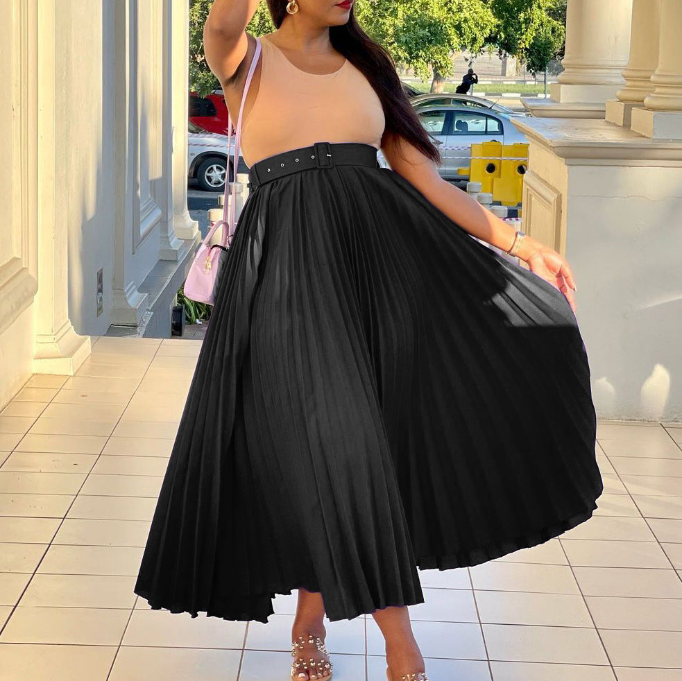 Women's Pleated Midi Skirt with Elegant Waist Fit and Removable Belt Lune London
