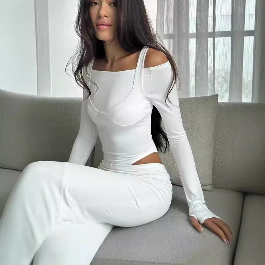 Ladies Elegant Long Sleeve Top with Asymmetrical Cut and Chic Fashionable Design