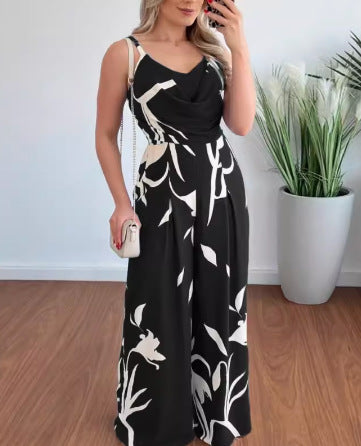 Ladies Floral Printed Wide Leg Jumpsuit Lune London